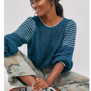 Maeve blue wool blend cable knit sweater